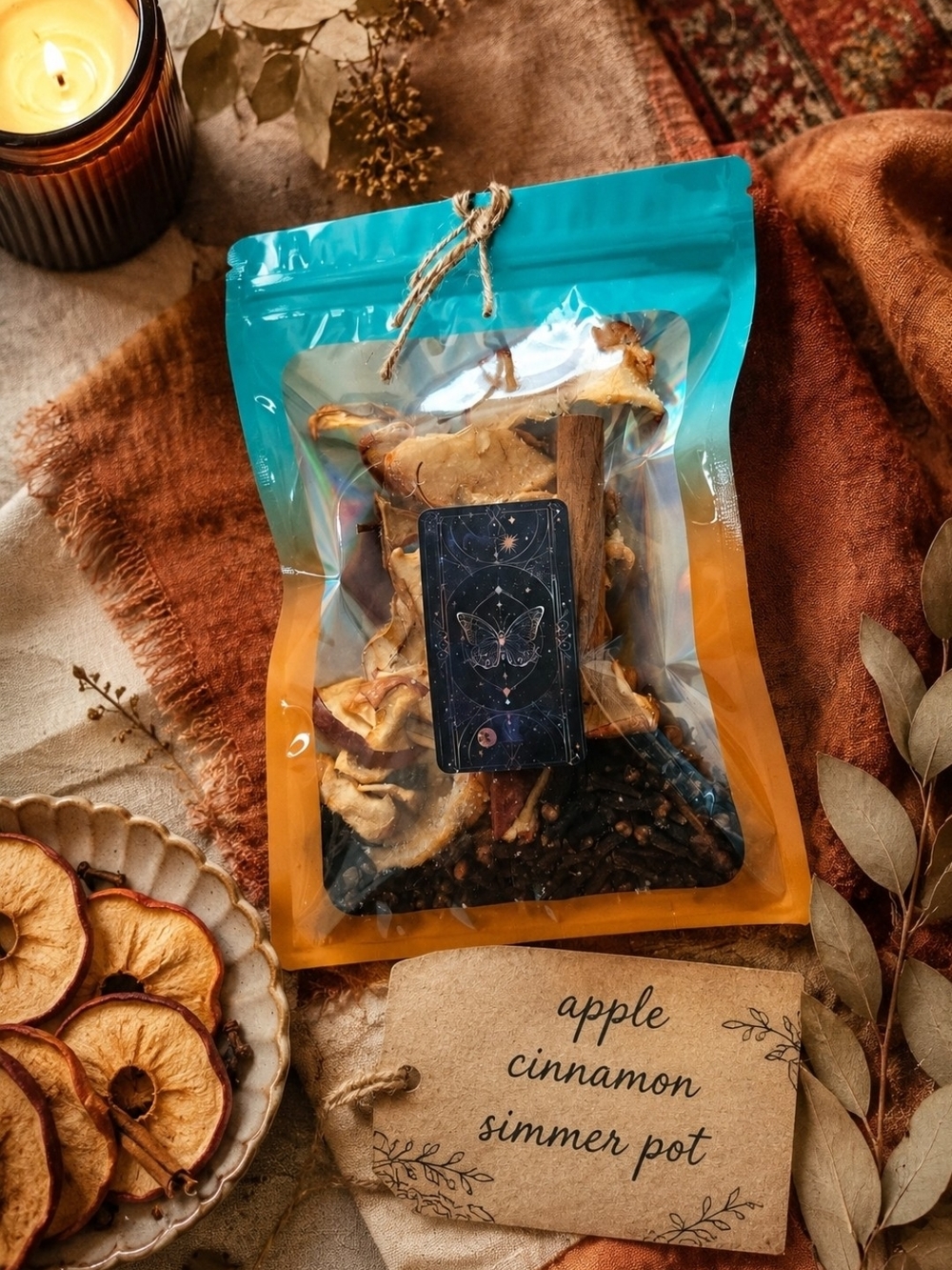 4/$15 Apple Cinnamon Simmer Pot - Teal & Orange Pouch Air Freshener All Natural
